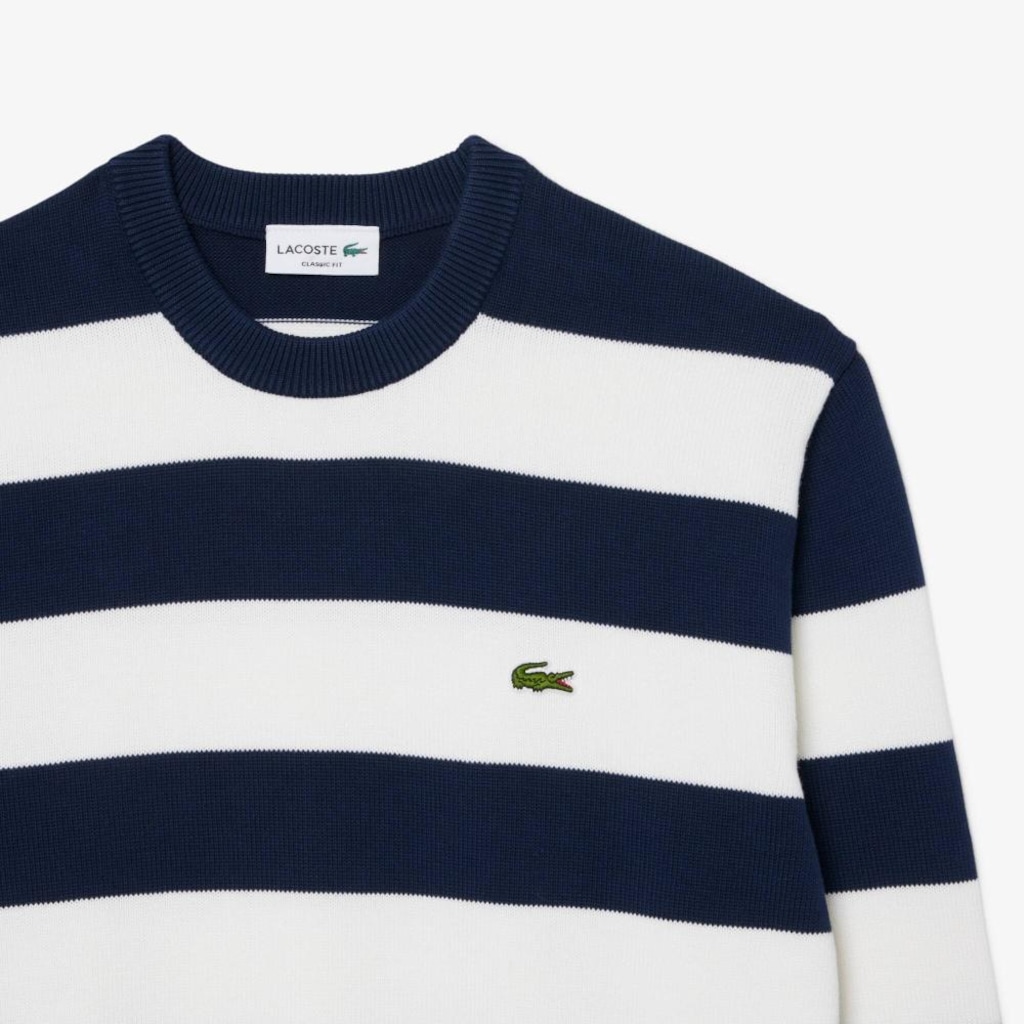 Imagem 2 do produto Suéter Listrado em Algodão com Gola Careca Estilo Marinho Lacoste Masculino