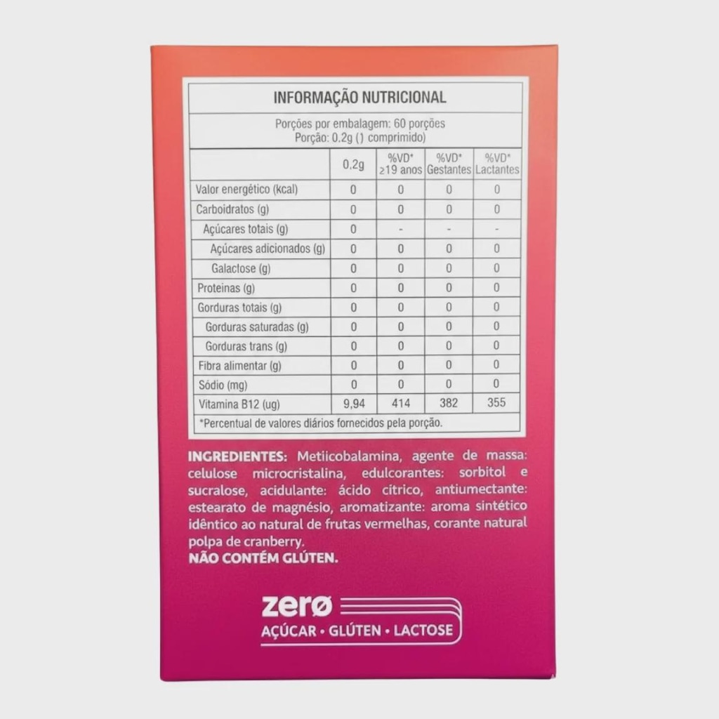 Imagem 3 do produto Suplemento B12 Metilcobalamina Mastigáveis (60 Comp) Maxinutri Sabor Vegan Frutas vermelhas