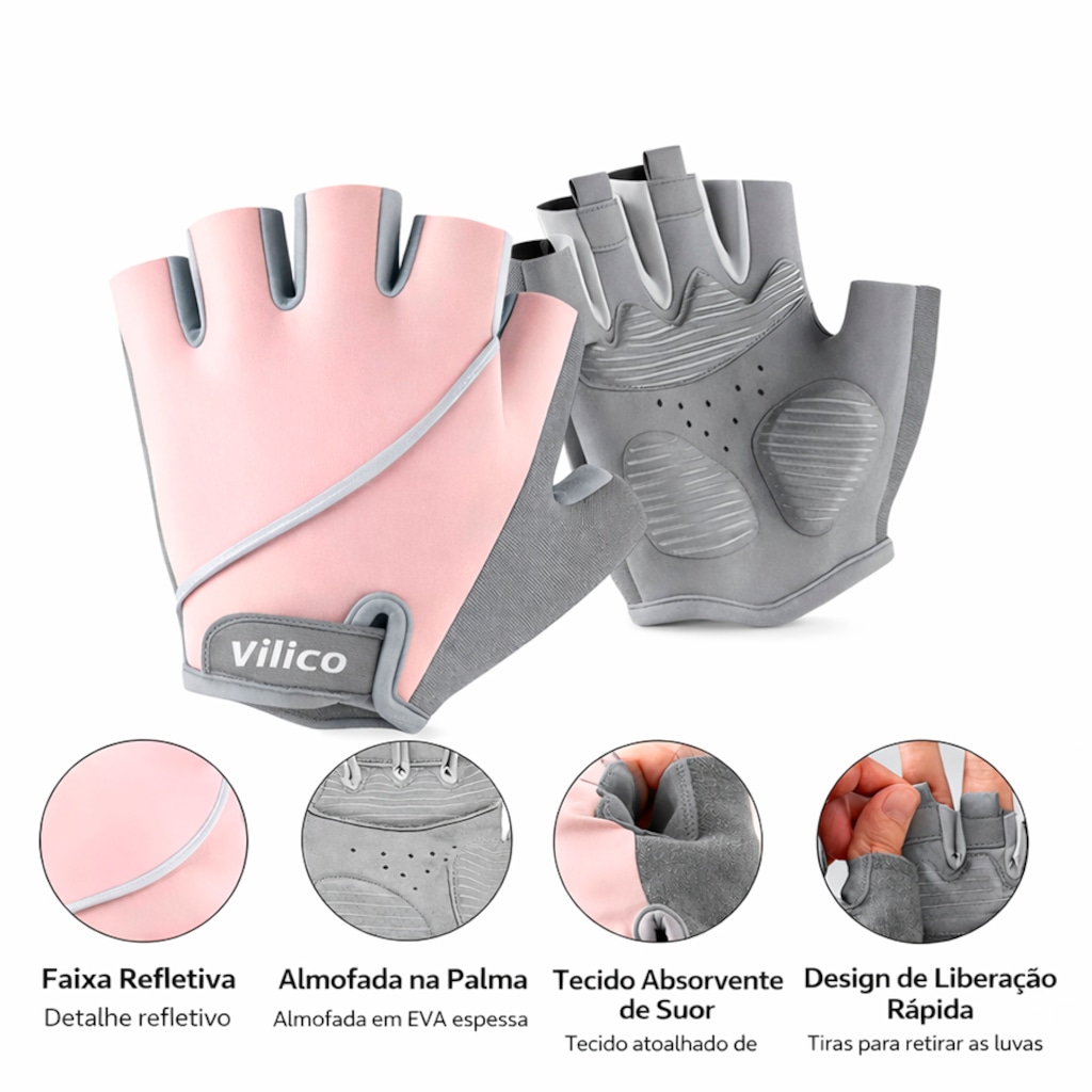 Imagem 2 do produto Luvas Esportiva Gold Sports Vilico Gel Meio Dedos Anti Slip Com Silicone e Respirável