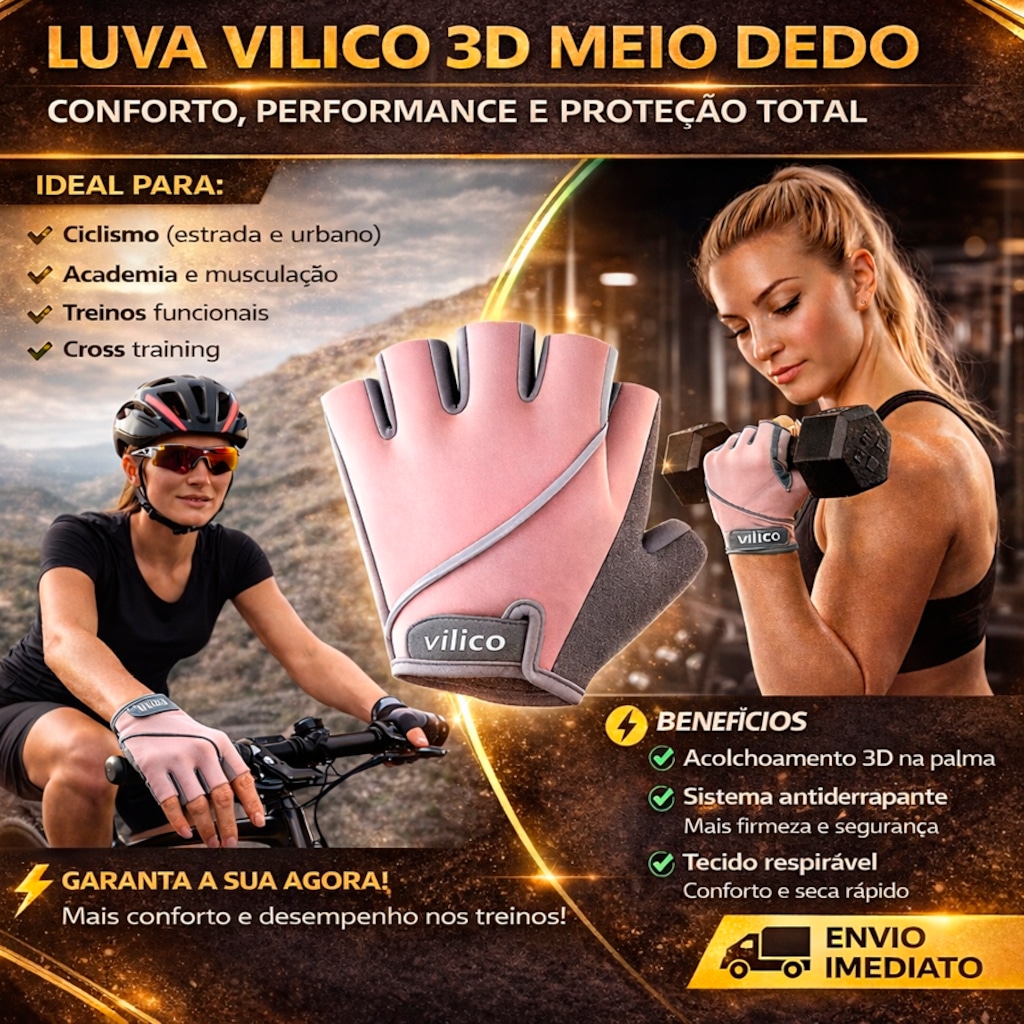 Imagem 3 do produto Luvas Esportiva Gold Sports Vilico Gel Meio Dedos Anti Slip Com Silicone e Respirável