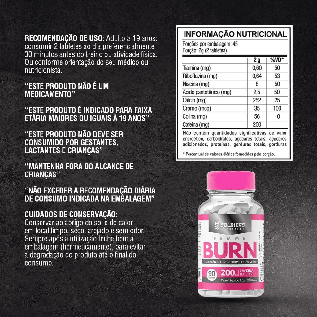 Imagem 2 do produto Termogênico Femme Burn 90g Com Cafeína - Soldiers Nutrition