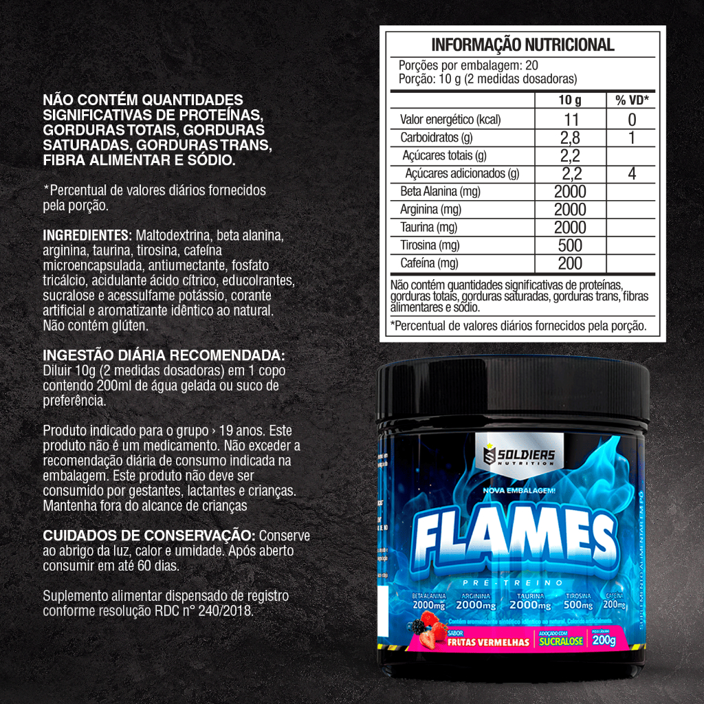 Imagem 2 do produto Pré-Treino Flames Frutas Vermelhas Soldiers Nutrition Termogênico - 200g