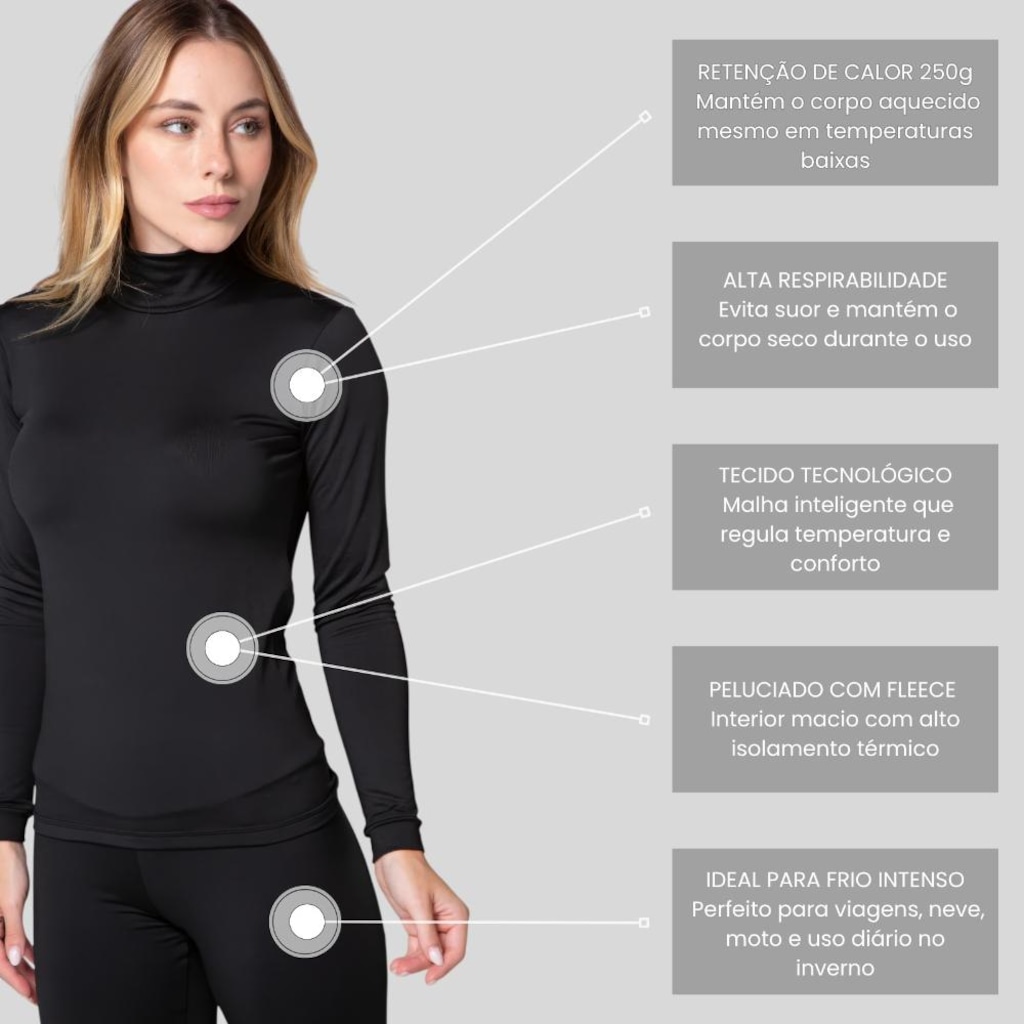 Imagem 4 do produto Camiseta Manga Longa Térmica Segunda Pele Roupas Térmicas Gola Alta - Feminina
