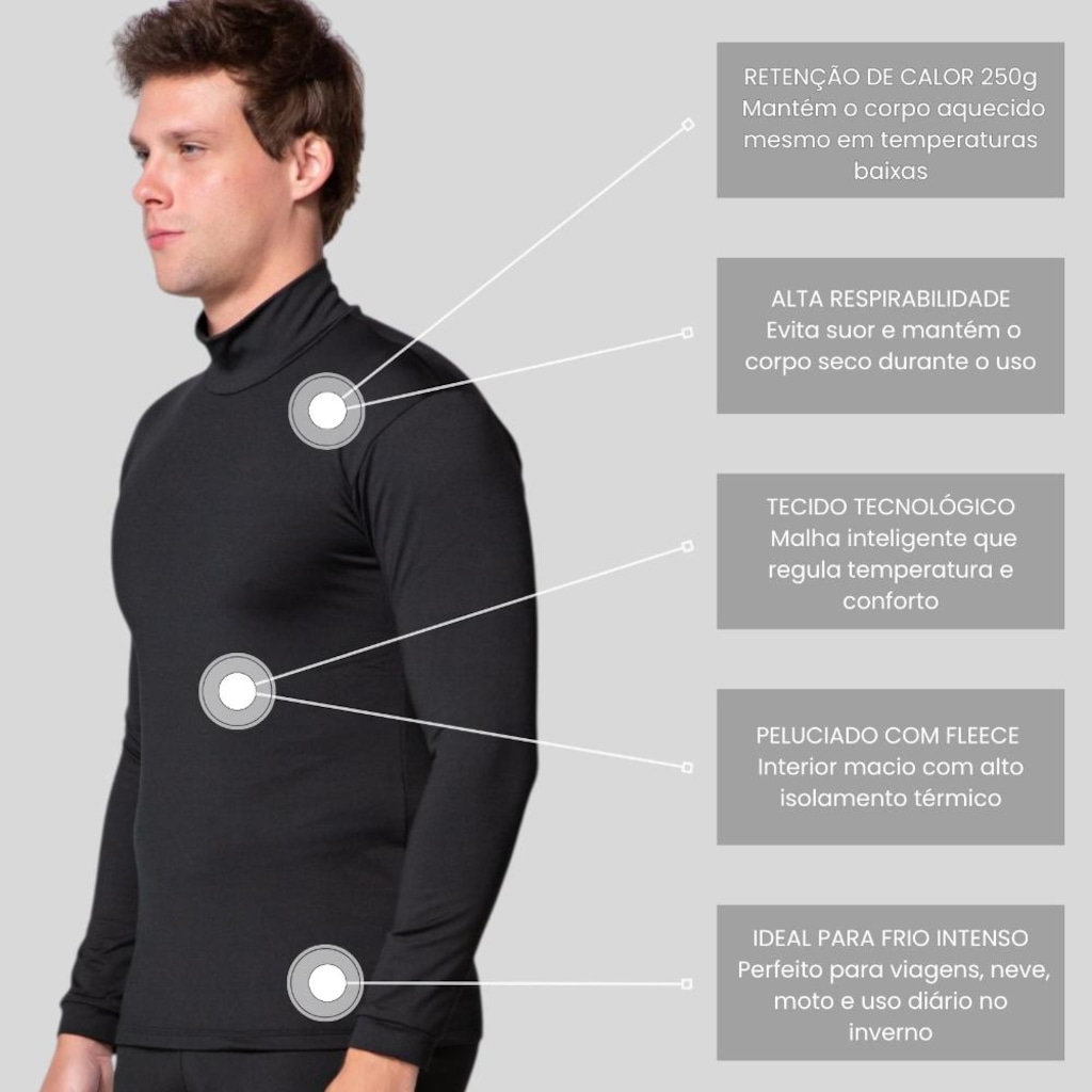 Imagem 5 do produto Camisa Térmica Segunda Pele Roupas Térmicas Gola Alta - Masculina