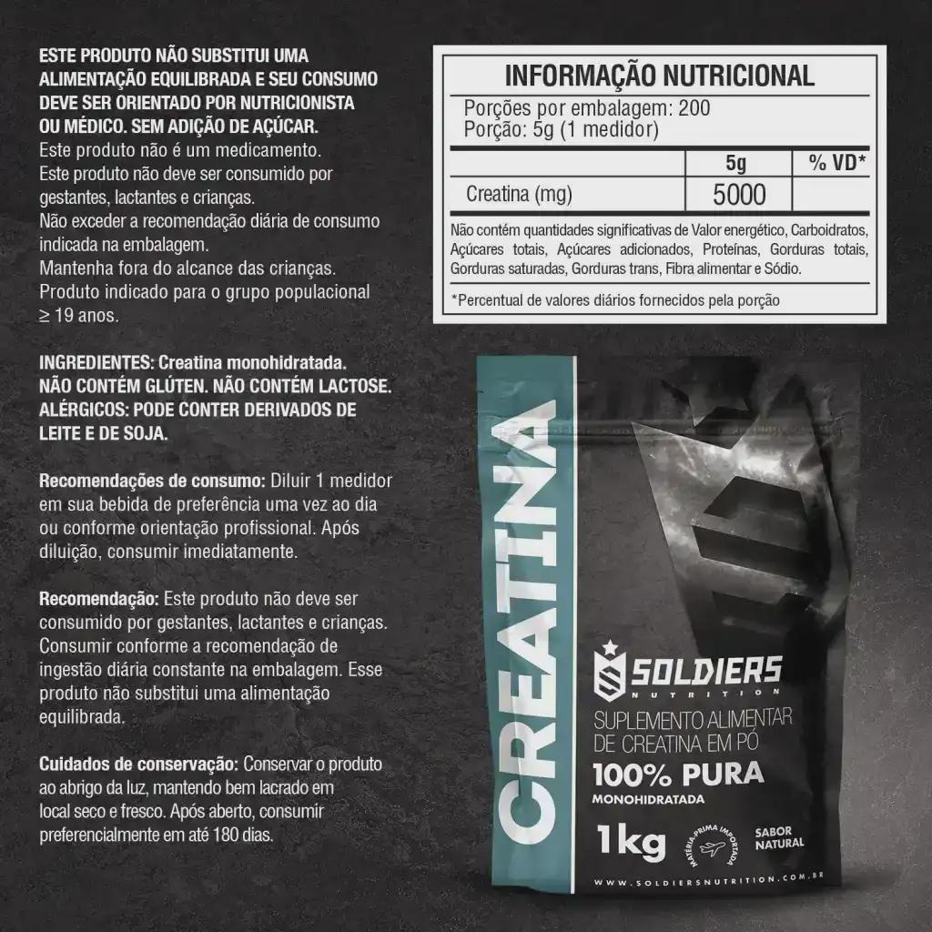 Imagem 2 do produto Creatina Monohidratada 1kg 100% Pura Importada - Soldiers Nutrition