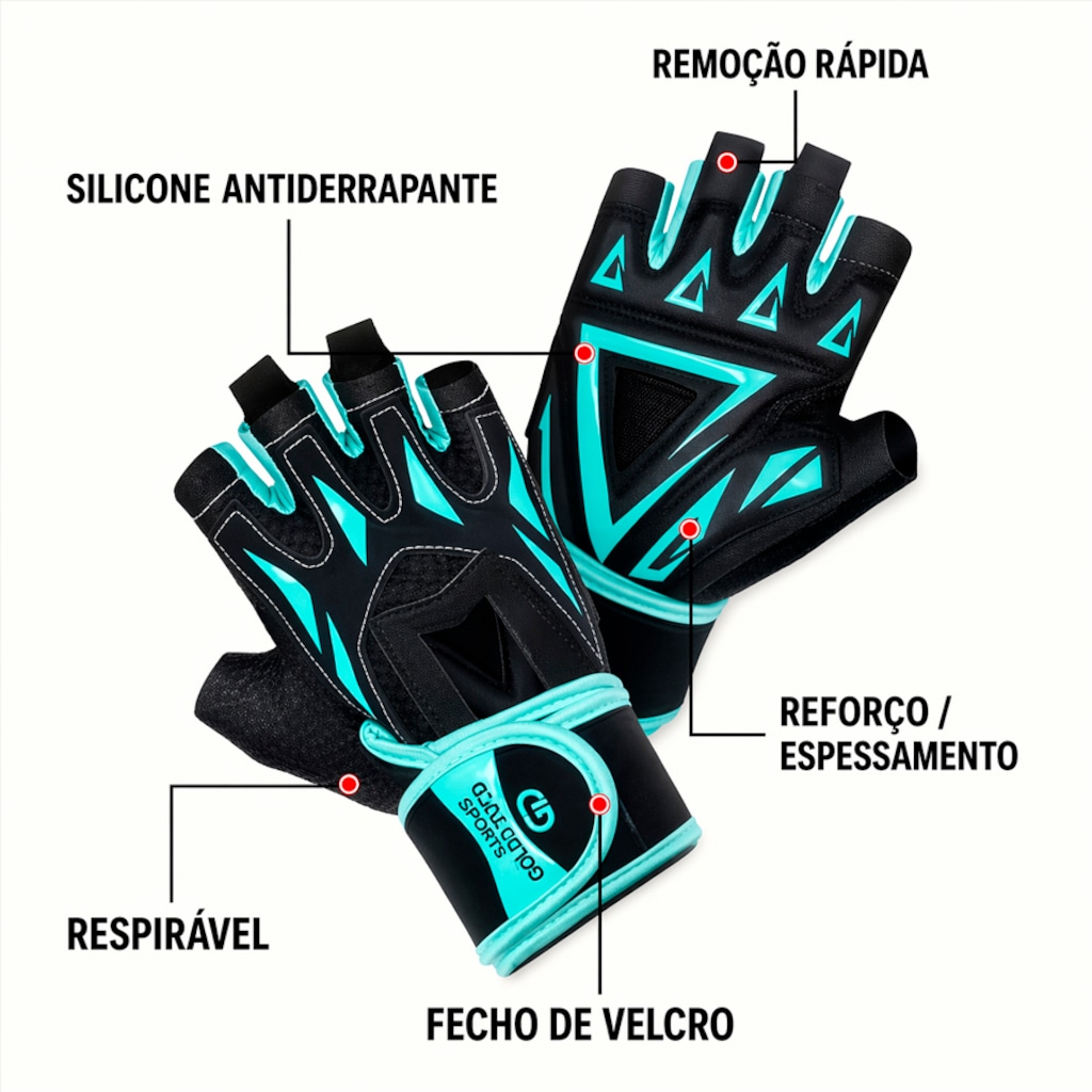 Imagem 2 do produto Luvas Esportiva Gold Sports Veiddorn Com Munhequeira Gel Meio Dedos Anti Slip Silicone Respirável