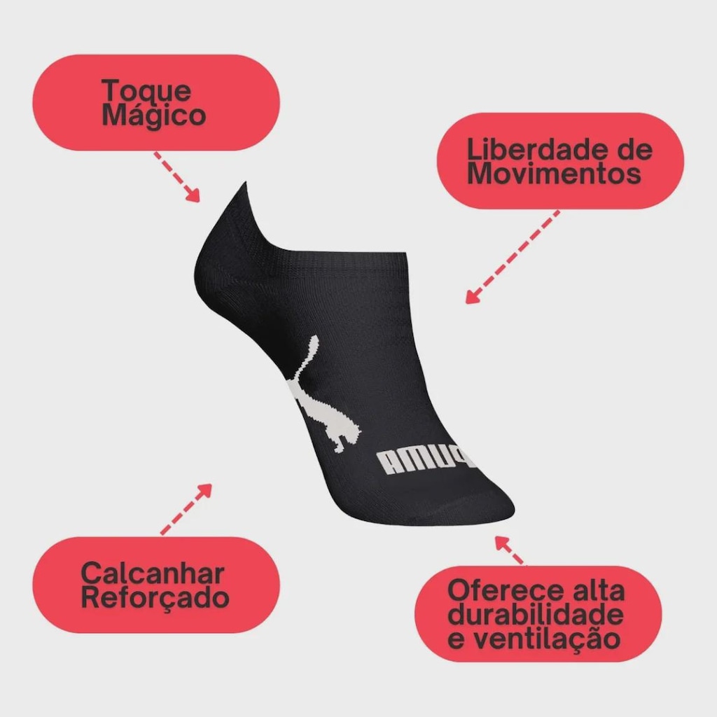 Imagem 2 do produto Kit 3 pares Meia Puma Sapatilha Invisível Cano Curto- Infantil