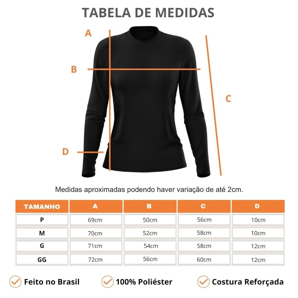 Imagem 4 do produto Kit 5 Camisetas Manga Longa Dry Lisa Treino Feminina