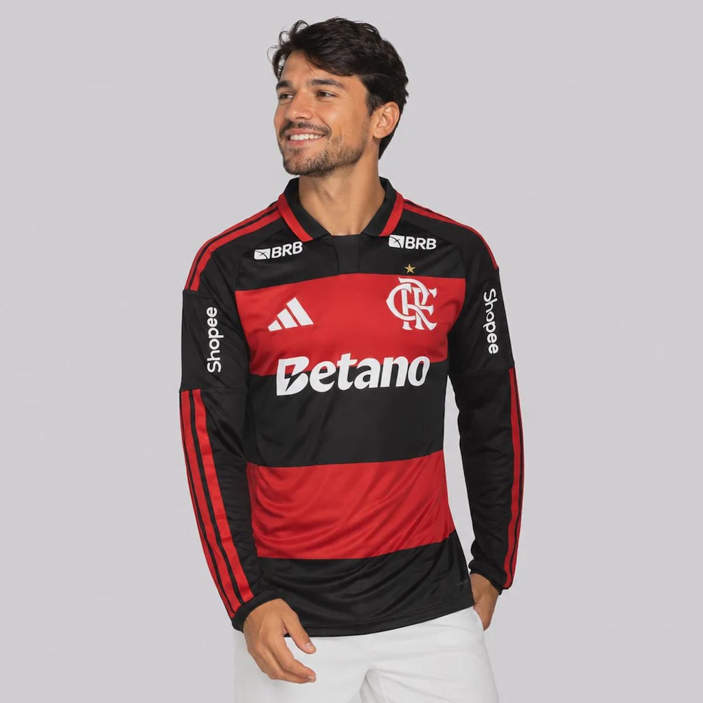 Imagem 2 do produto Camisa Manga Longa do Flamengo adidas Com Patrocínio I 2026 - Masculina
