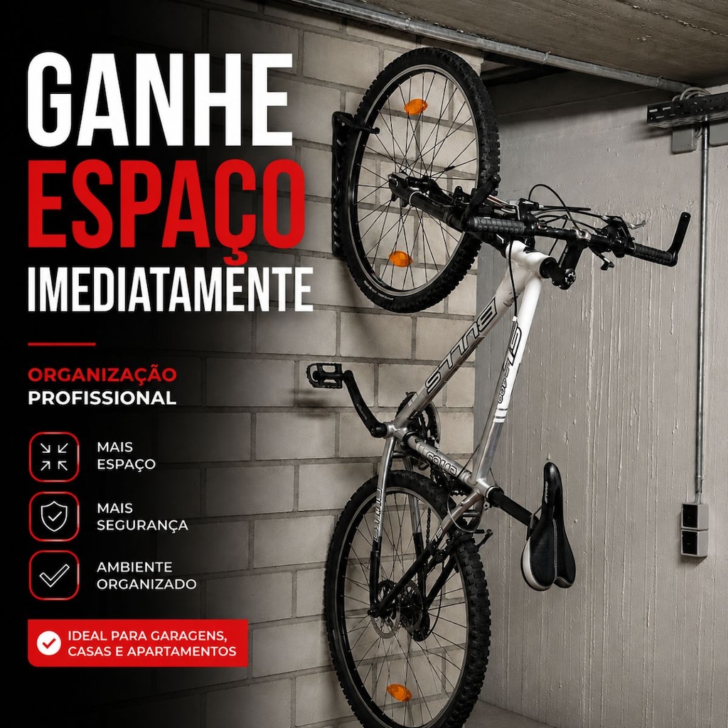 Imagem 2 do produto Kit 20x Suporte Parede para Bicicleta Vertical Rava Gancho Fixo
