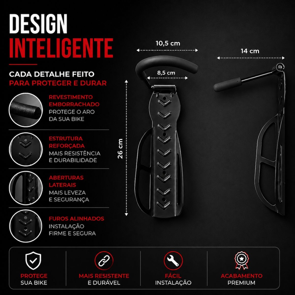 Imagem 3 do produto Kit 20x Suporte Parede para Bicicleta Vertical Rava Gancho Fixo