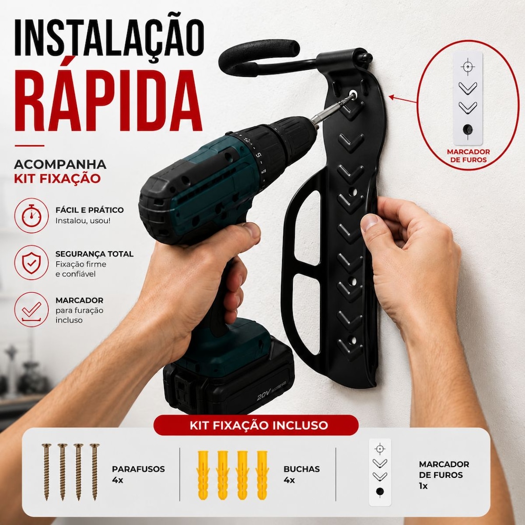 Imagem 4 do produto Kit 20x Suporte Parede para Bicicleta Vertical Rava Gancho Fixo