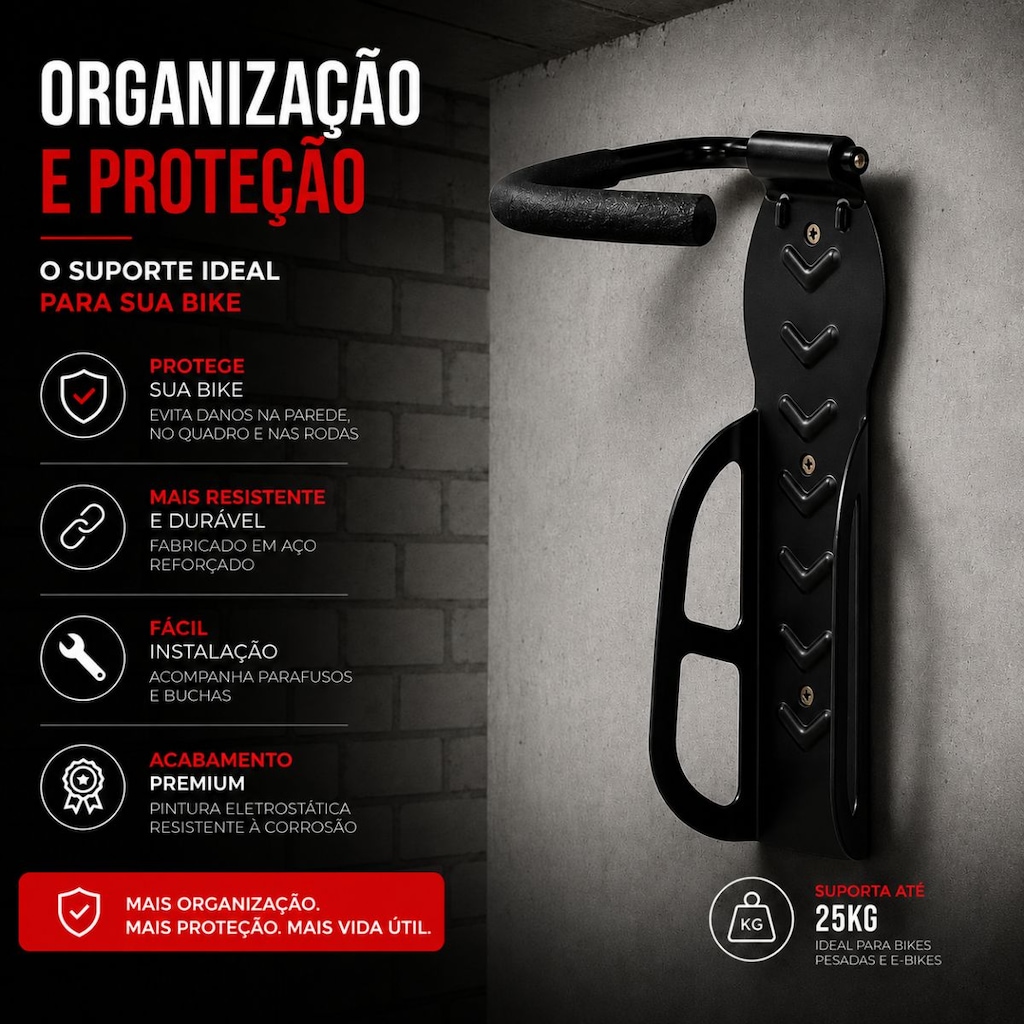 Imagem 5 do produto Kit 20x Suporte Parede para Bicicleta Vertical Rava Gancho Fixo