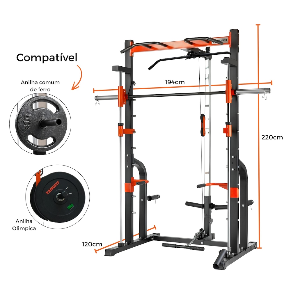 Imagem 3 do produto Half Rack Smith Barra Guiada Yangfit com Polias e Landmine
