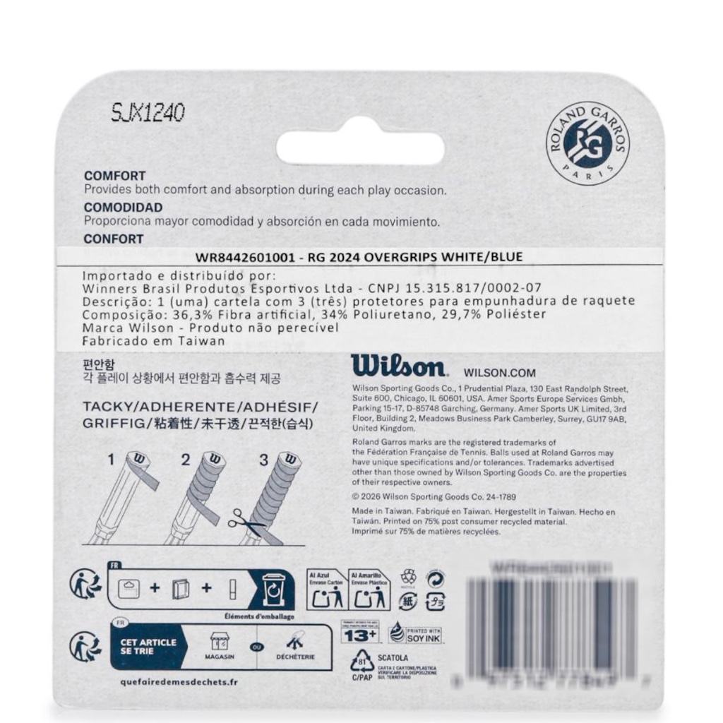 Imagem 3 do produto Overgrip Wilson Profile Roland Garros - com 03 Unidades