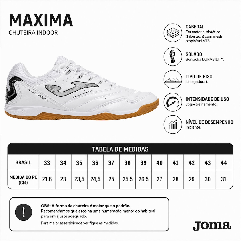Imagem 3 do produto Chuteira Futsal Adulto Joma Maxima Indoor Respirável