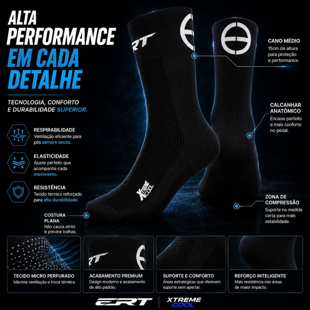 Imagem 2 do produto Kit 2 Pares de Meia Cano Médio ERT Xtreme Cool - Unissex