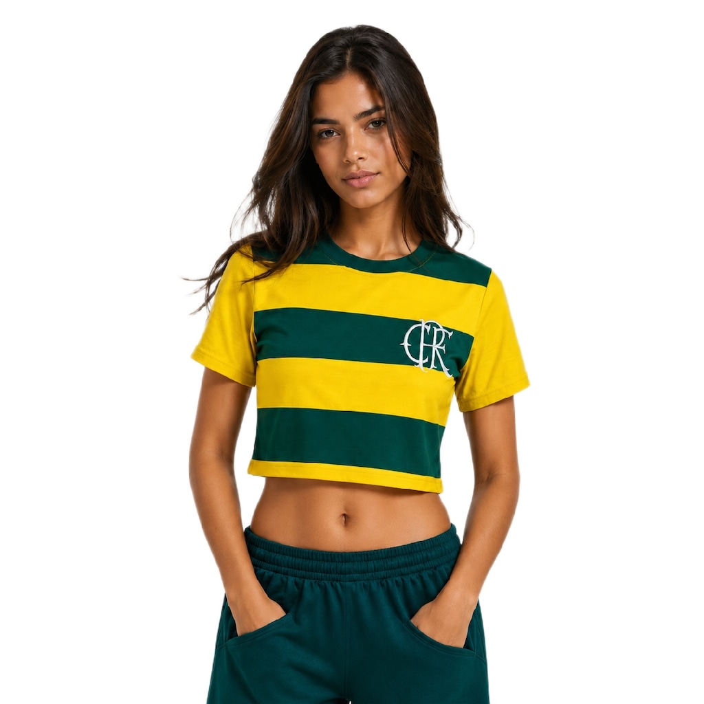Imagem 3 do produto Camisa do Flamengo Cropped Virar Especial Brasil Retrô Braziline - Feminina