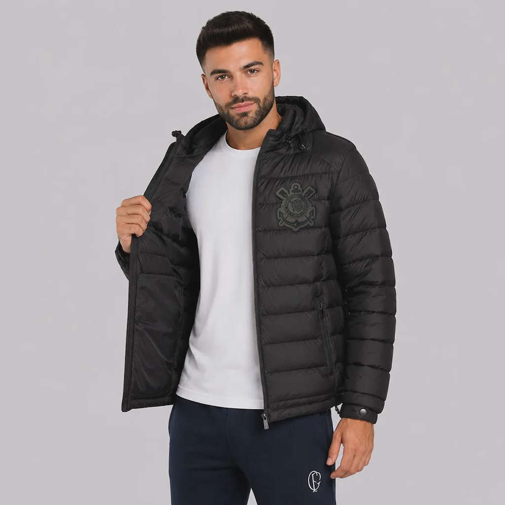 Imagem 2 do produto Jaqueta Puffer Corinthians com Capuz Removível Masculina