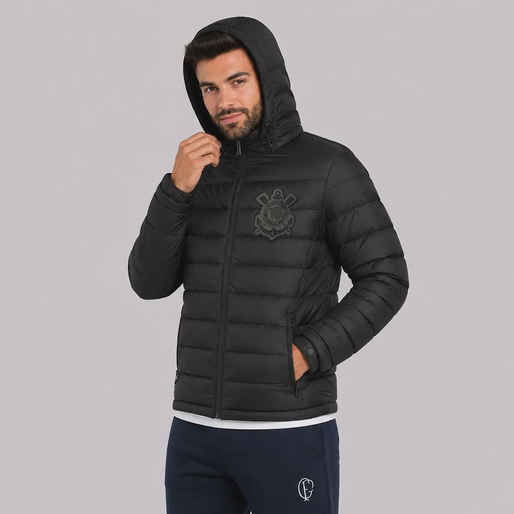 Imagem 3 do produto Jaqueta Puffer Corinthians com Capuz Removível Masculina