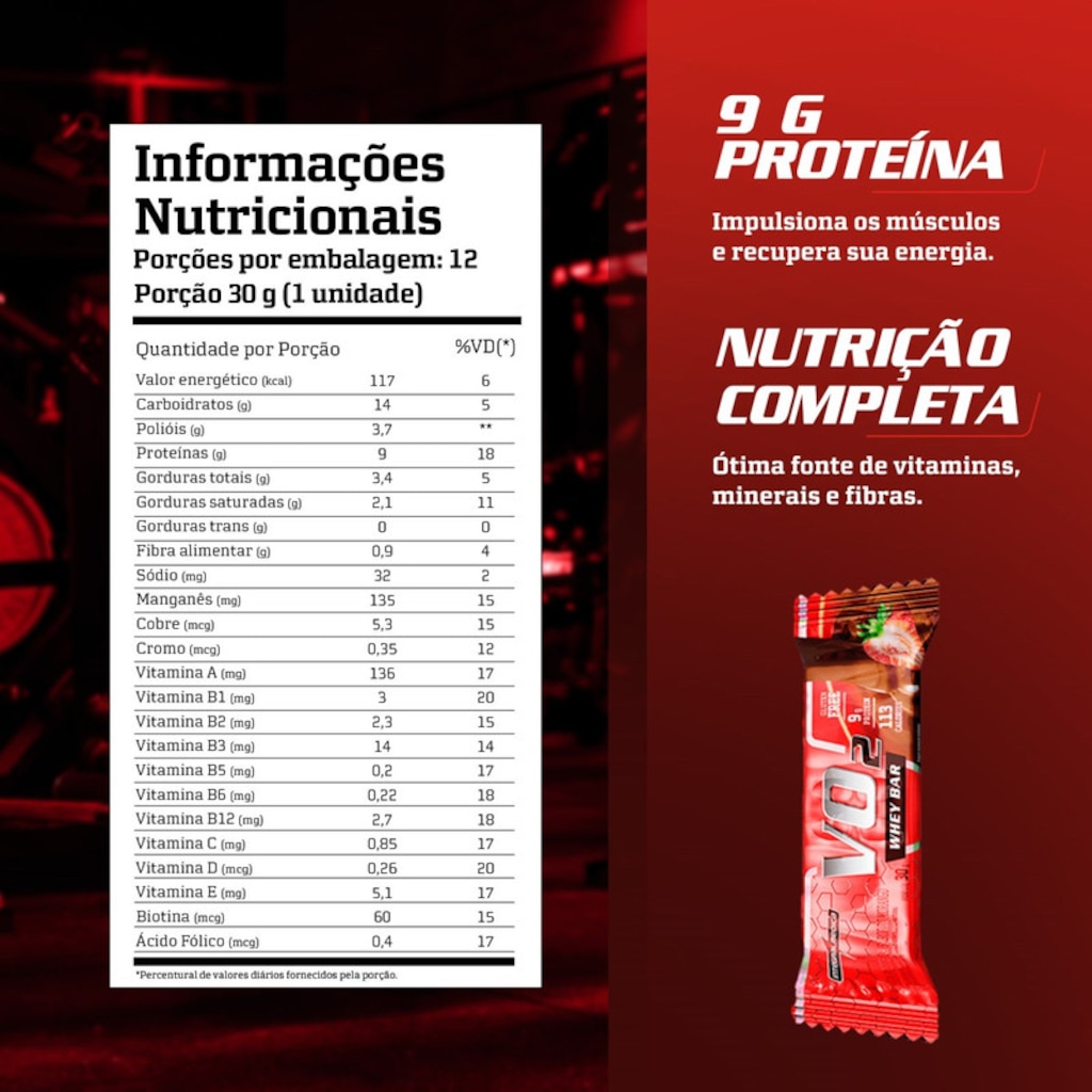Imagem 3 do produto Barra Proteína VO2 Whey Bar 12 Unidades - Integralmedica