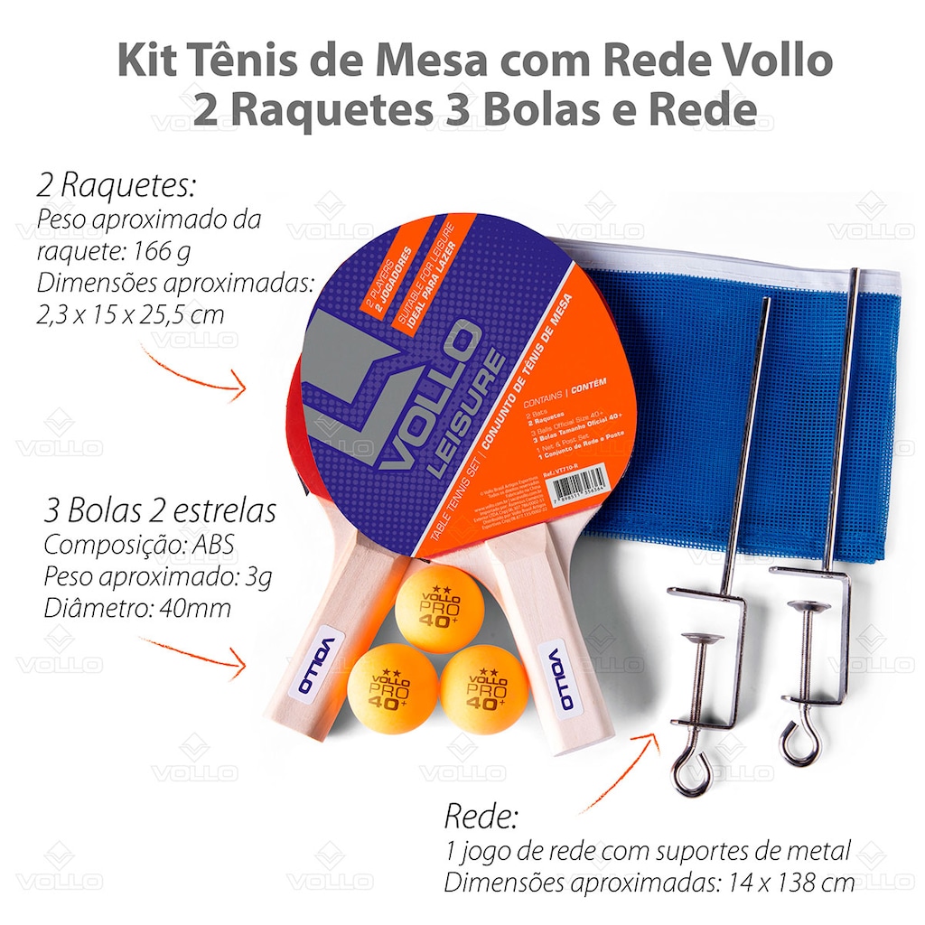 Imagem 3 do produto Kit Tênis de Mesa 2 Raquetes 3 Bolas e Rede Vollo