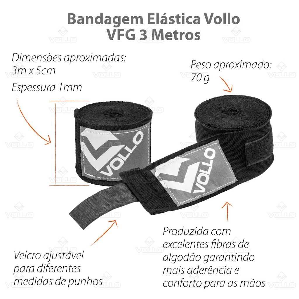 Imagem 5 do produto Kit Boxe Luva 12Oz Preto + Protetor Bucal + Bandagem Preta Vollo