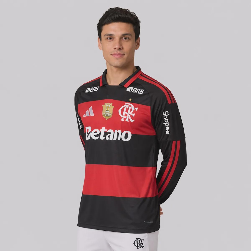 Imagem 3 do produto Camisa do Flamengo I 26/27 Manga Longa Patch Campeão Brasileiro 25/26 adidas Masculina