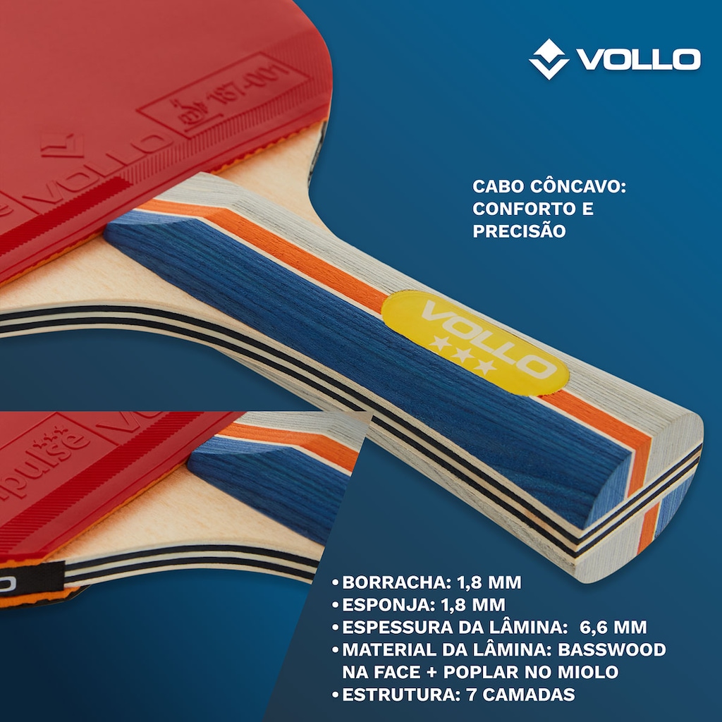 Imagem 4 do produto Raquete de Tênis de Mesa Ping Pong Impulse III Vollo - Adulto