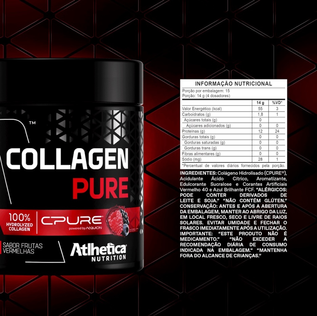 Imagem 5 do produto Collagen Pure Atlhetica Nutrition Mix Berries Frutas Vermelhas - 210g