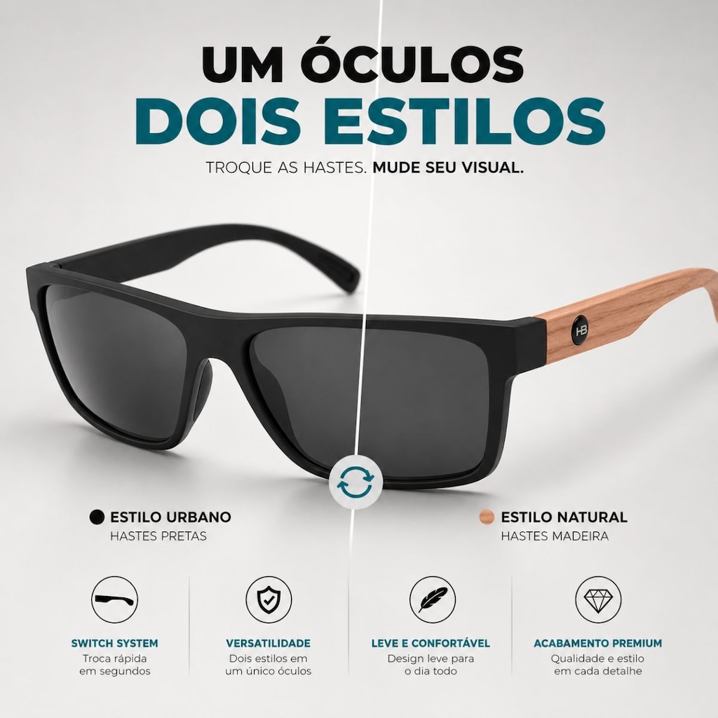 Imagem 3 do produto Óculos de Sol HB Happy Matte Black Polarizado + Hastes Wood