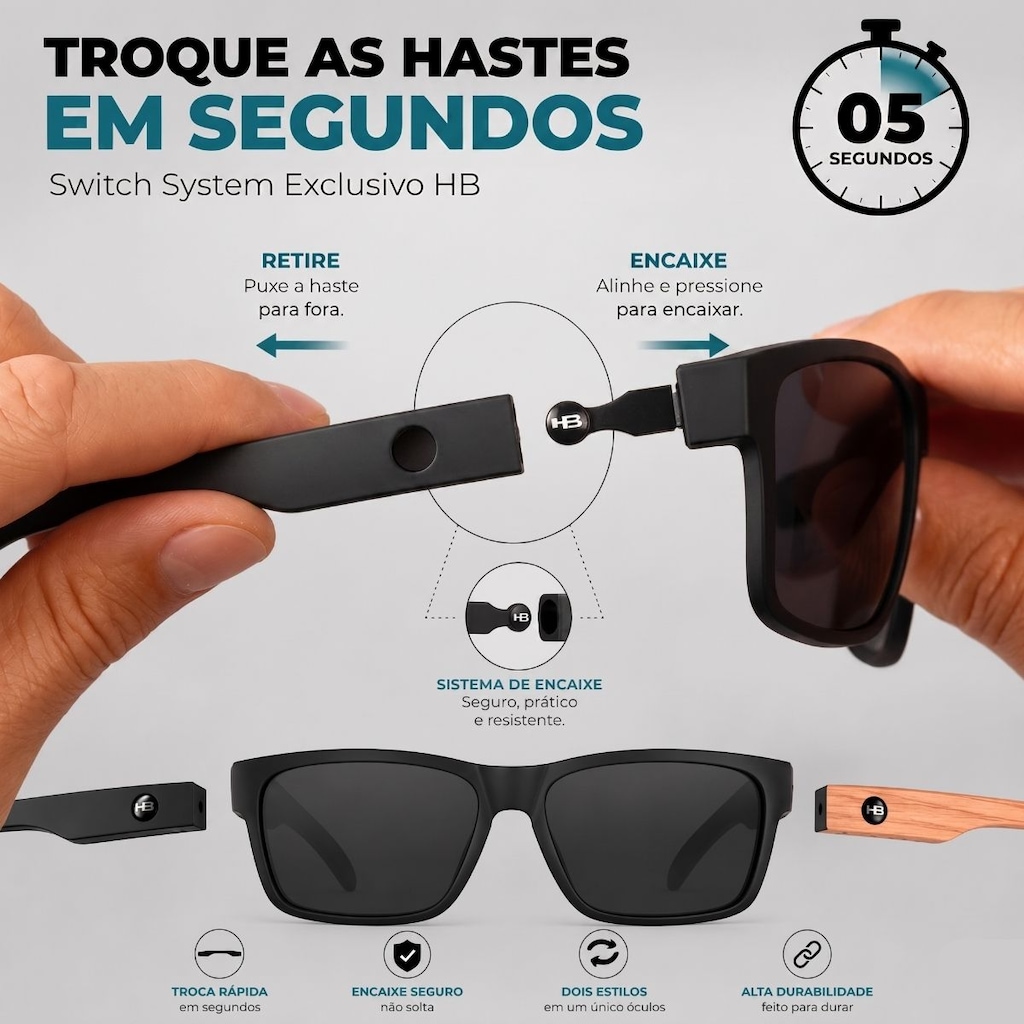 Imagem 4 do produto Óculos de Sol HB Happy Matte Black Polarizado + Hastes Wood