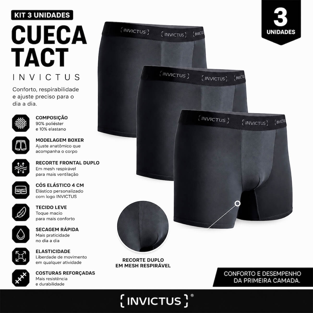 Imagem 5 do produto Kit 3 Cuecas Boxer Tact Invictus - Adulto