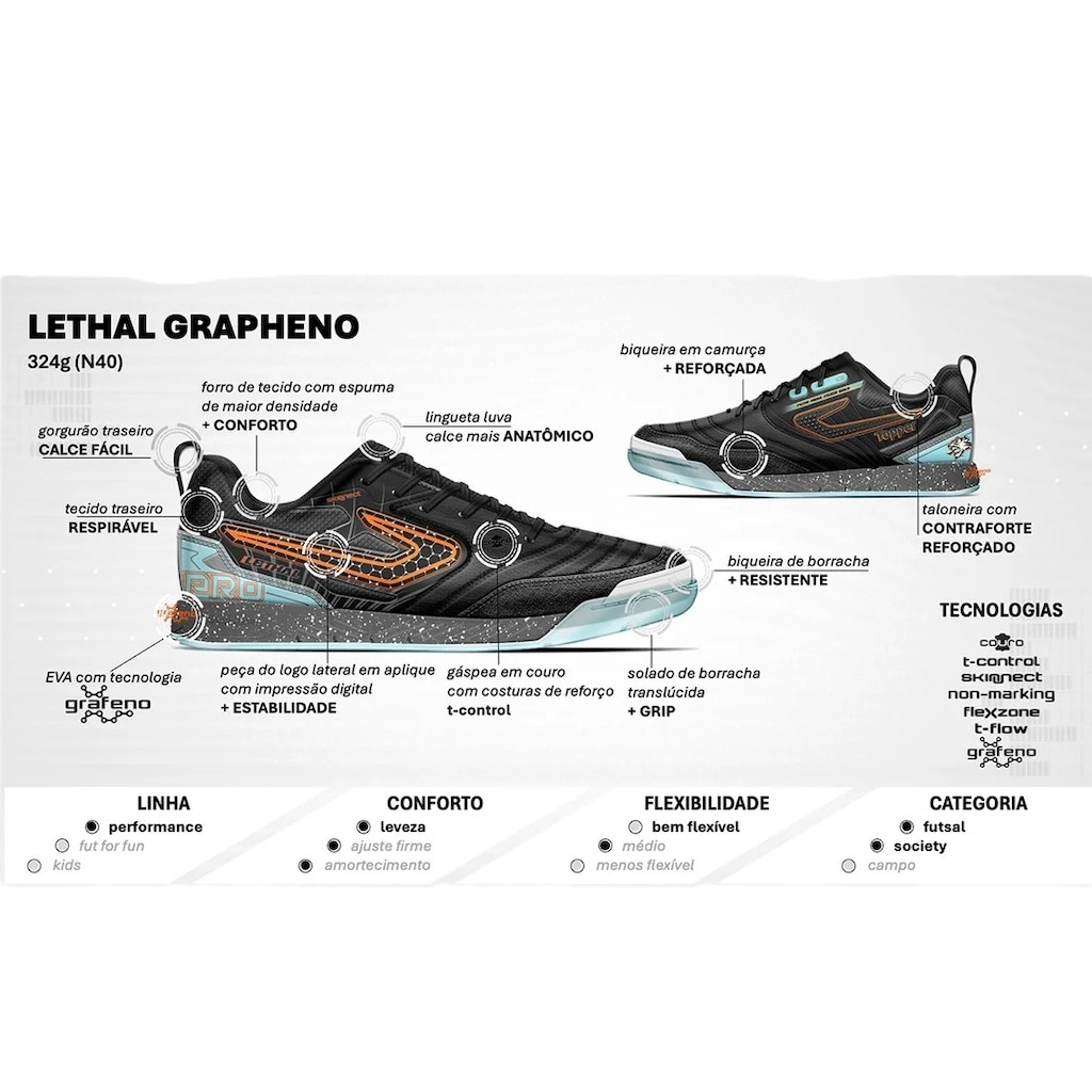 Imagem 5 do produto Chuteira Futsal Adulto Topper Lethal Grafeno