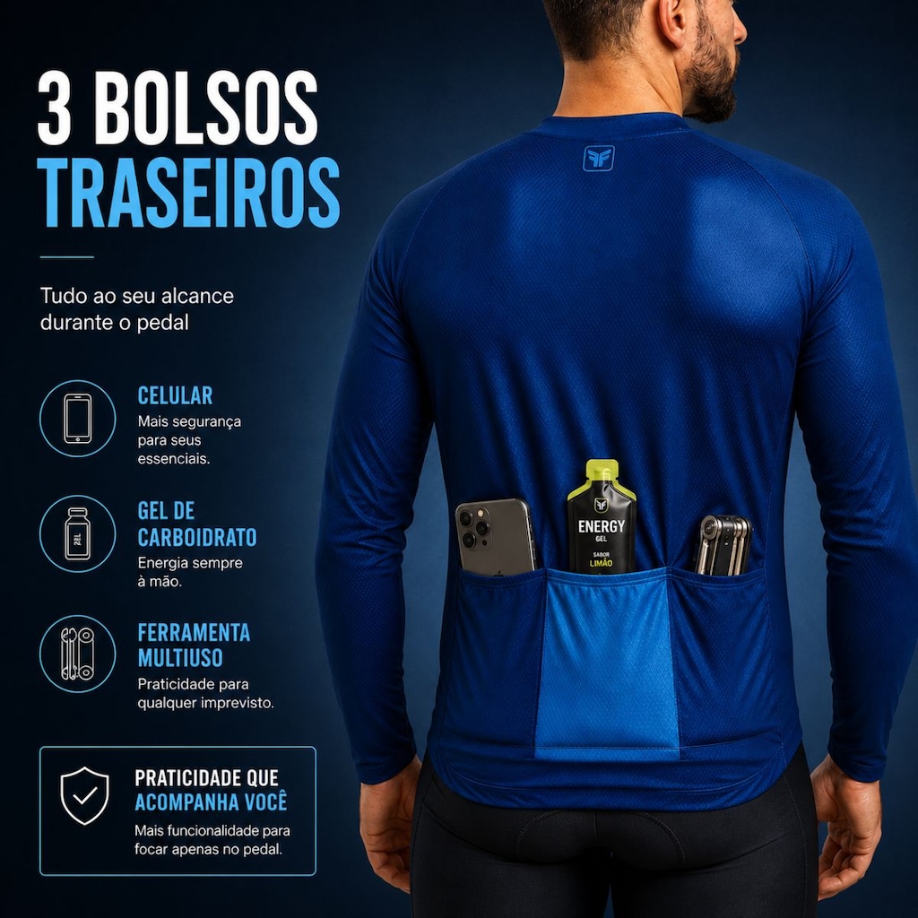 Imagem 3 do produto Camiseta Ciclismo Manga Longa Free Force Basic Masculina