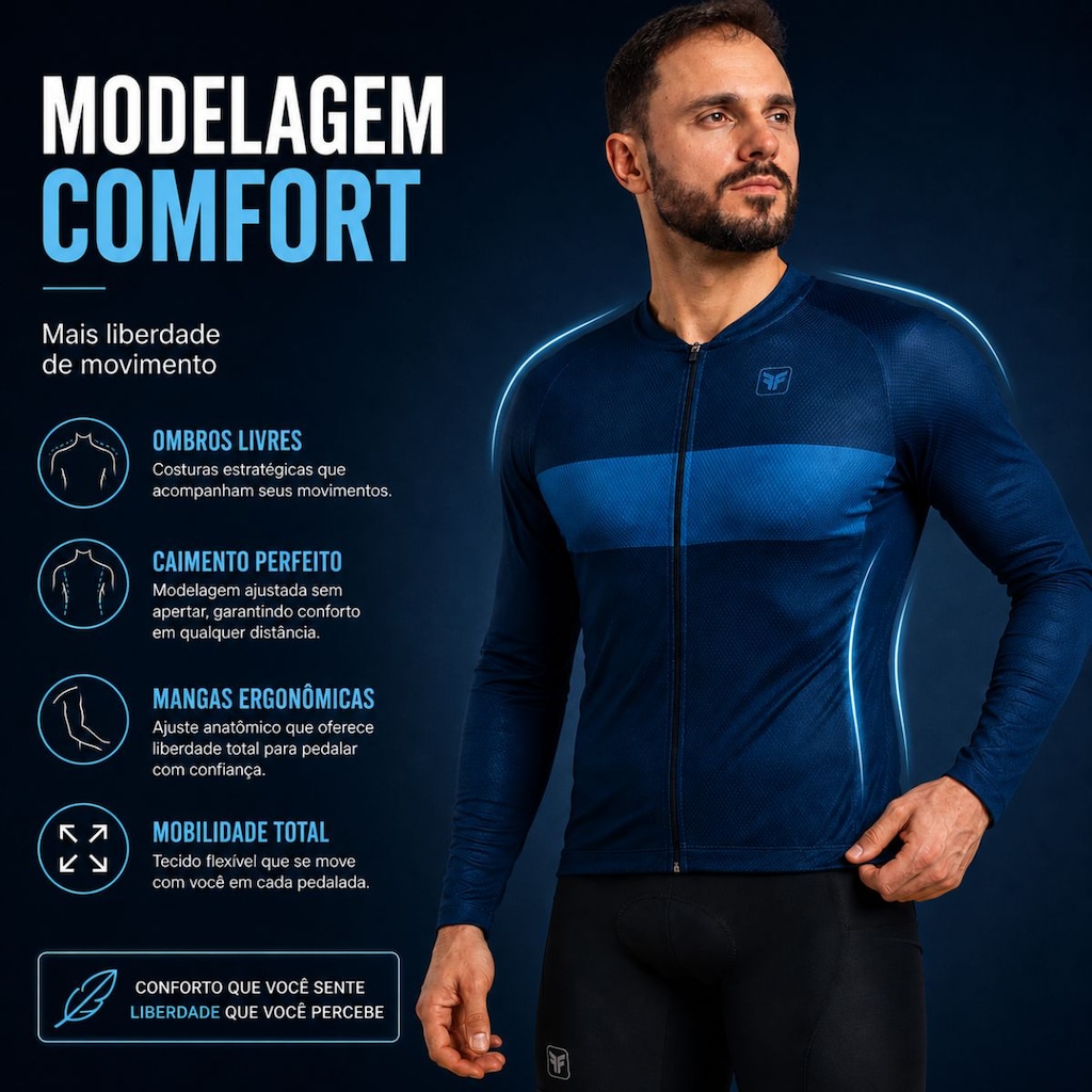 Imagem 4 do produto Camiseta Ciclismo Manga Longa Free Force Basic Masculina