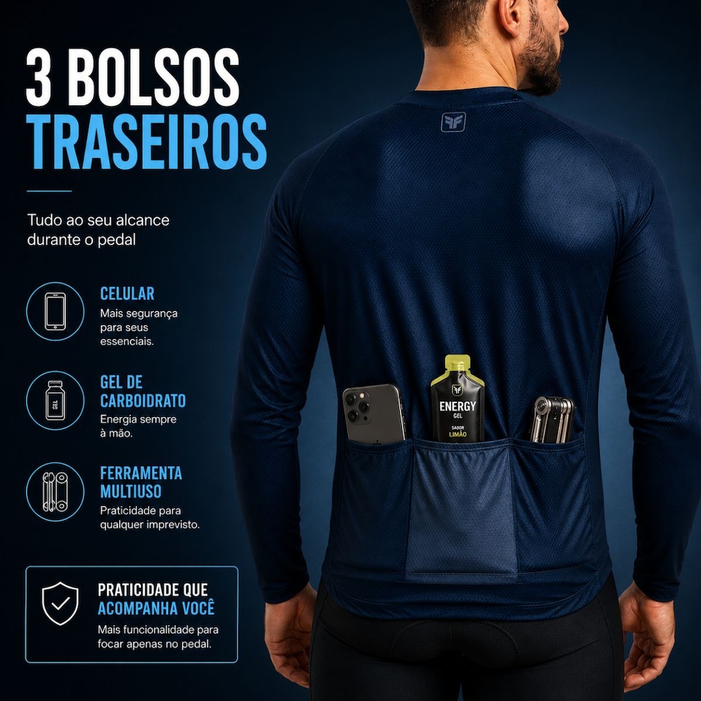 Imagem 4 do produto Camiseta Ciclismo Manga Longa Free Force Basic Masculina