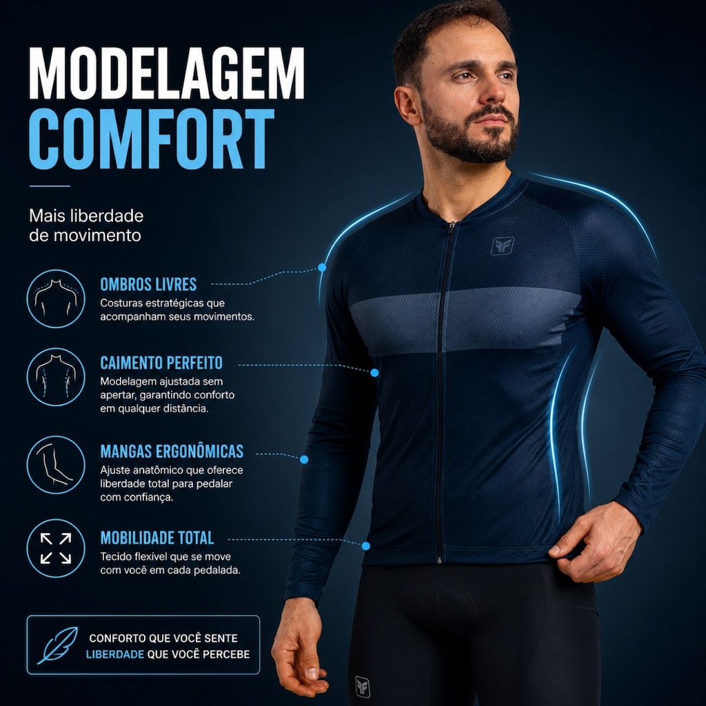 Imagem 5 do produto Camiseta Ciclismo Manga Longa Free Force Basic Masculina