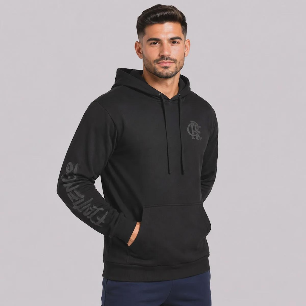 Imagem 2 do produto Blusão de Moletom do Flamengo Canguru All Black Masculino