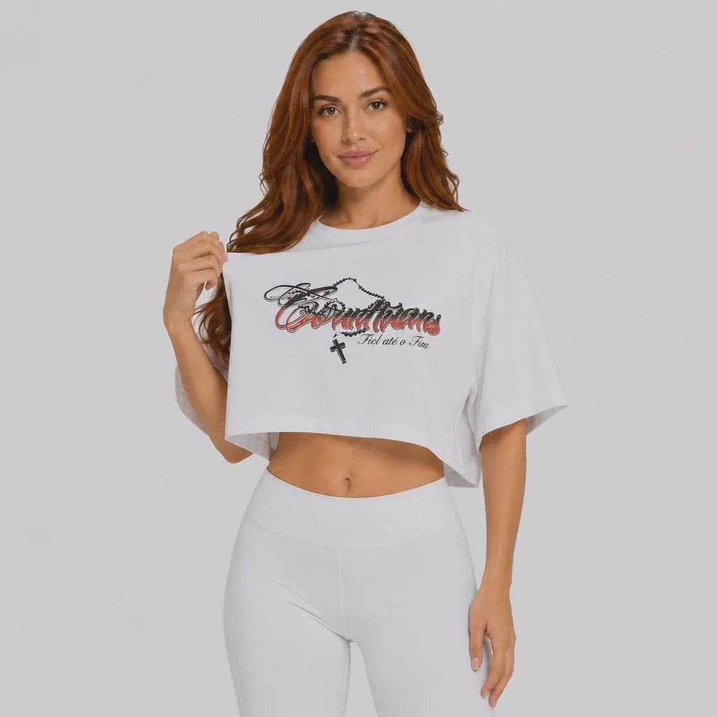 Imagem 3 do produto Blusa Cropped do Corinthians Fiel Até o Fim Oversized Feminina