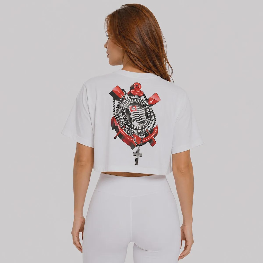 Imagem 4 do produto Blusa Cropped do Corinthians Fiel Até o Fim Oversized Feminina