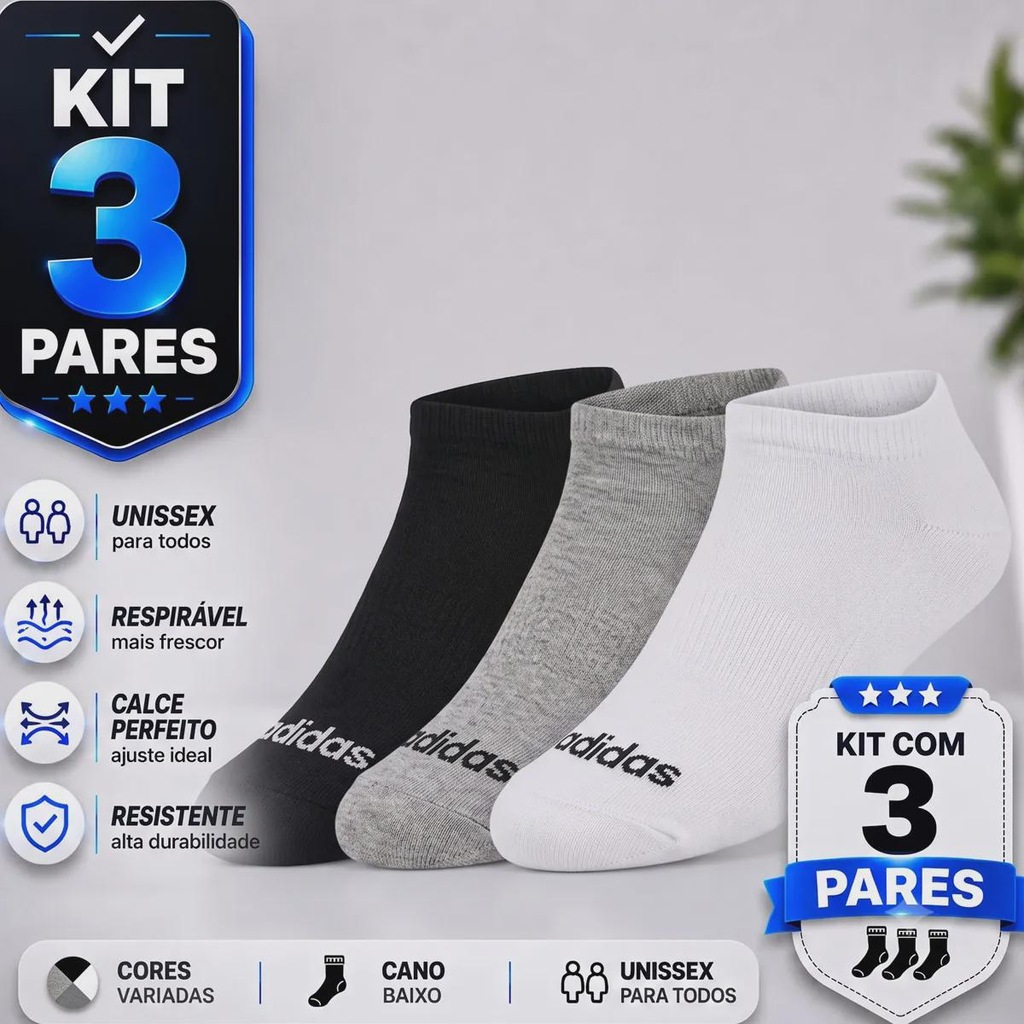 Imagem 2 do produto Kit Meia adidas Cano Baixo - 3 Pares