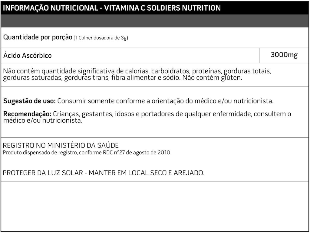 Imagem 3 do produto Vitamina C em Pó - Ácido Ascórbico 250g - 100% Puro Importado - Soldiers Nutrition