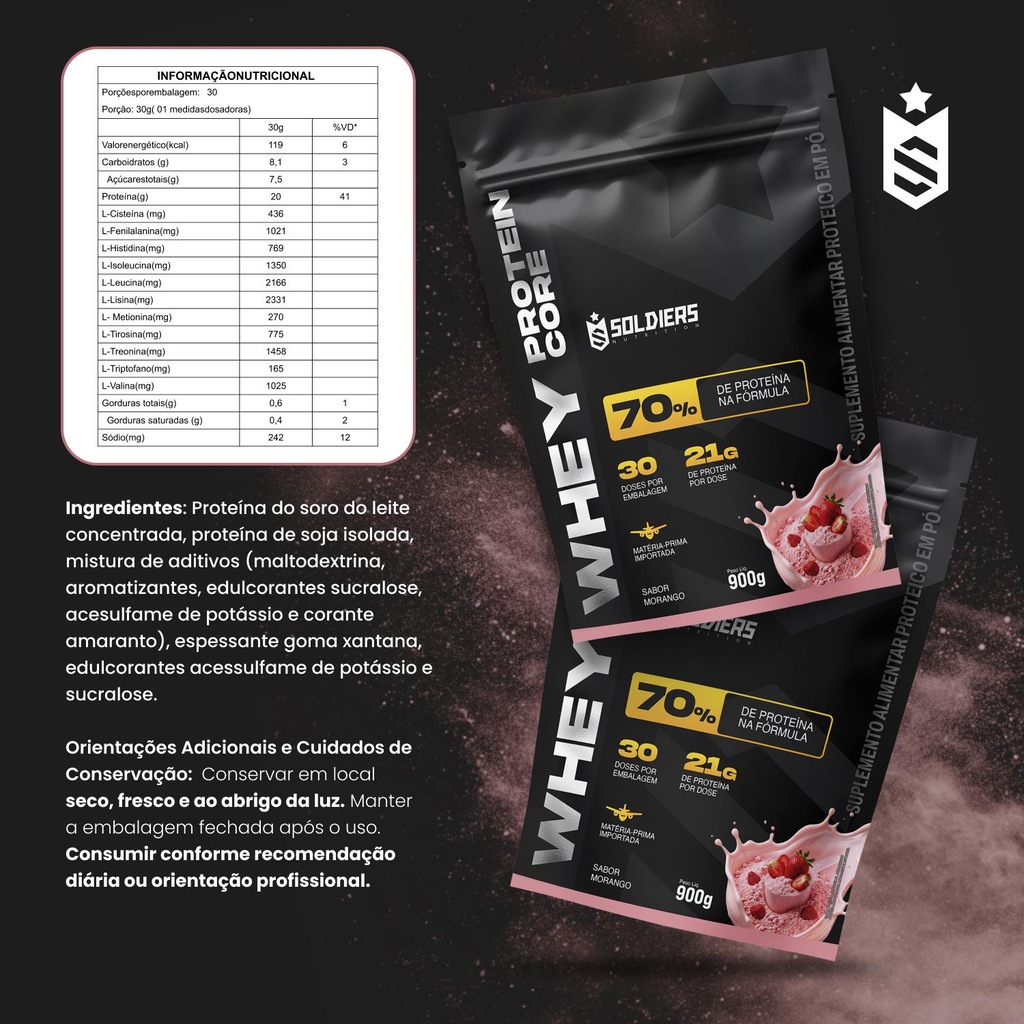 Imagem 2 do produto Whey Core Protein Suplemento Alimentar de Proteínas em Pó - Soldiers Nutrition