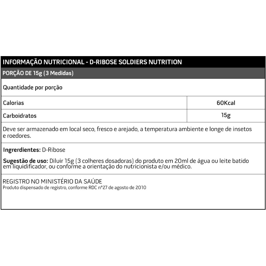 Imagem 2 do produto D-Ribose 500g - 100% Pura Importada - Soldier Nutritions
