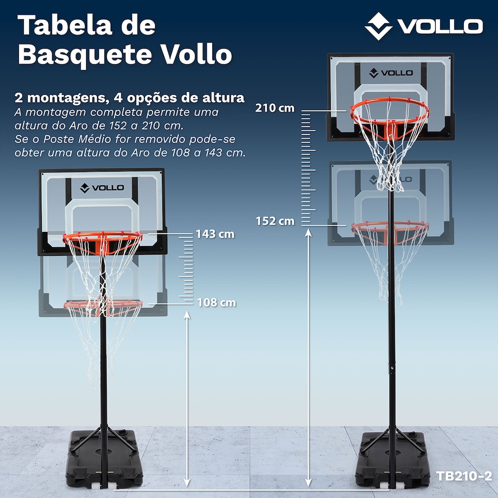 Imagem 2 do produto Tabela de Basquete Portátil Ajustável até 2,10m Aro 38cm Vollo