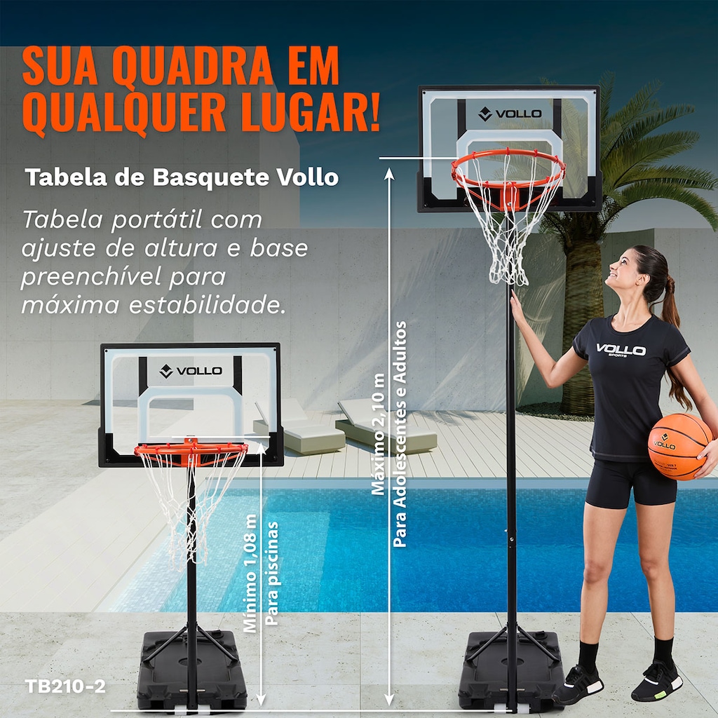 Imagem 4 do produto Tabela de Basquete Portátil Ajustável até 2,10m Aro 38cm Vollo