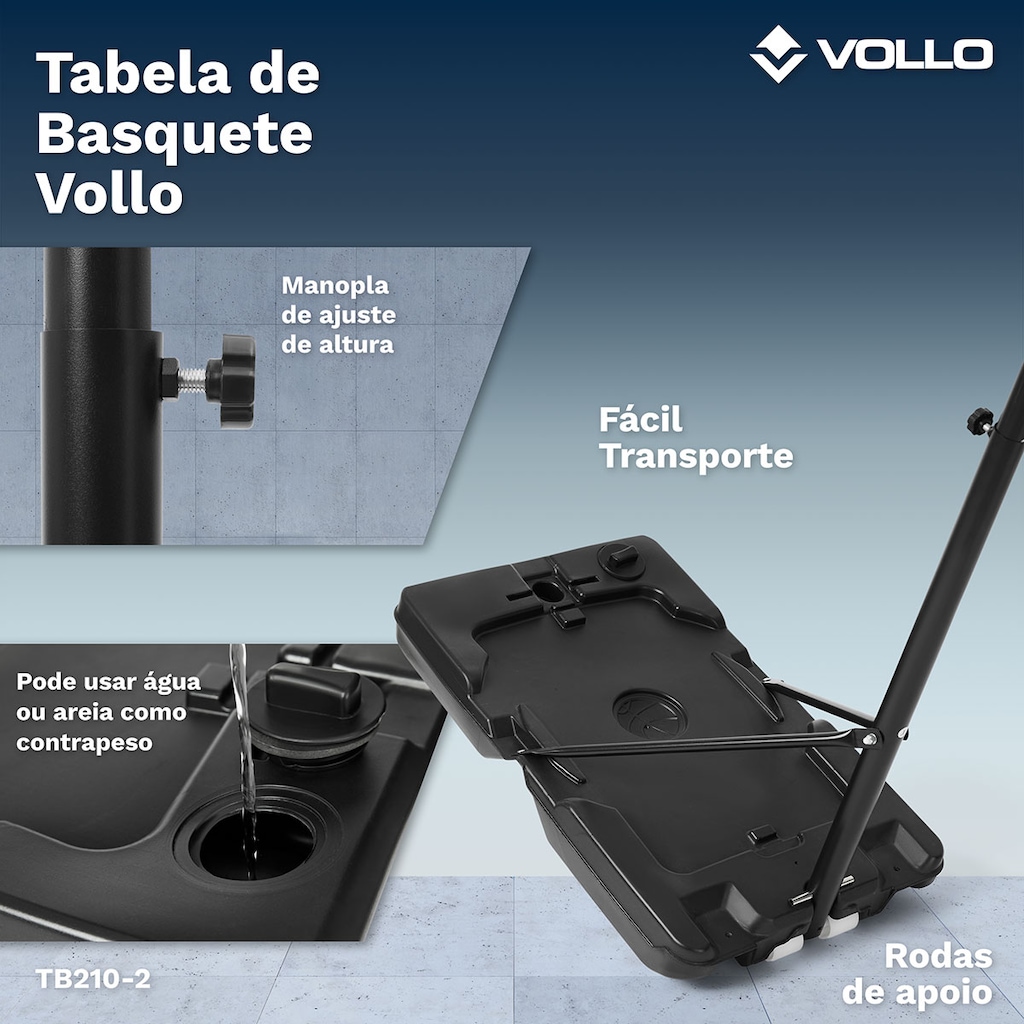 Imagem 5 do produto Tabela de Basquete Portátil Ajustável até 2,10m Aro 38cm Vollo