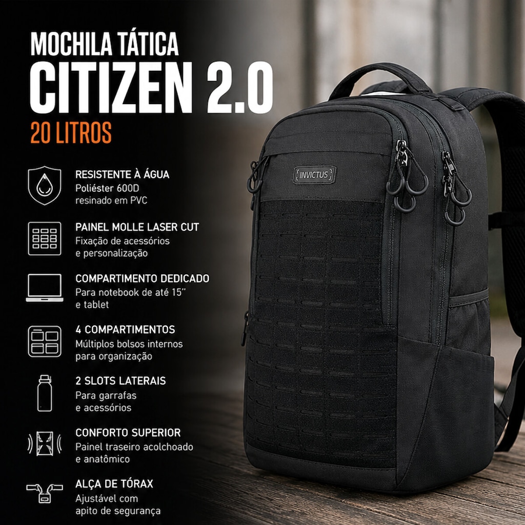 Imagem 4 do produto Mochila Invictus Citizen 2.0 - 20 Litros