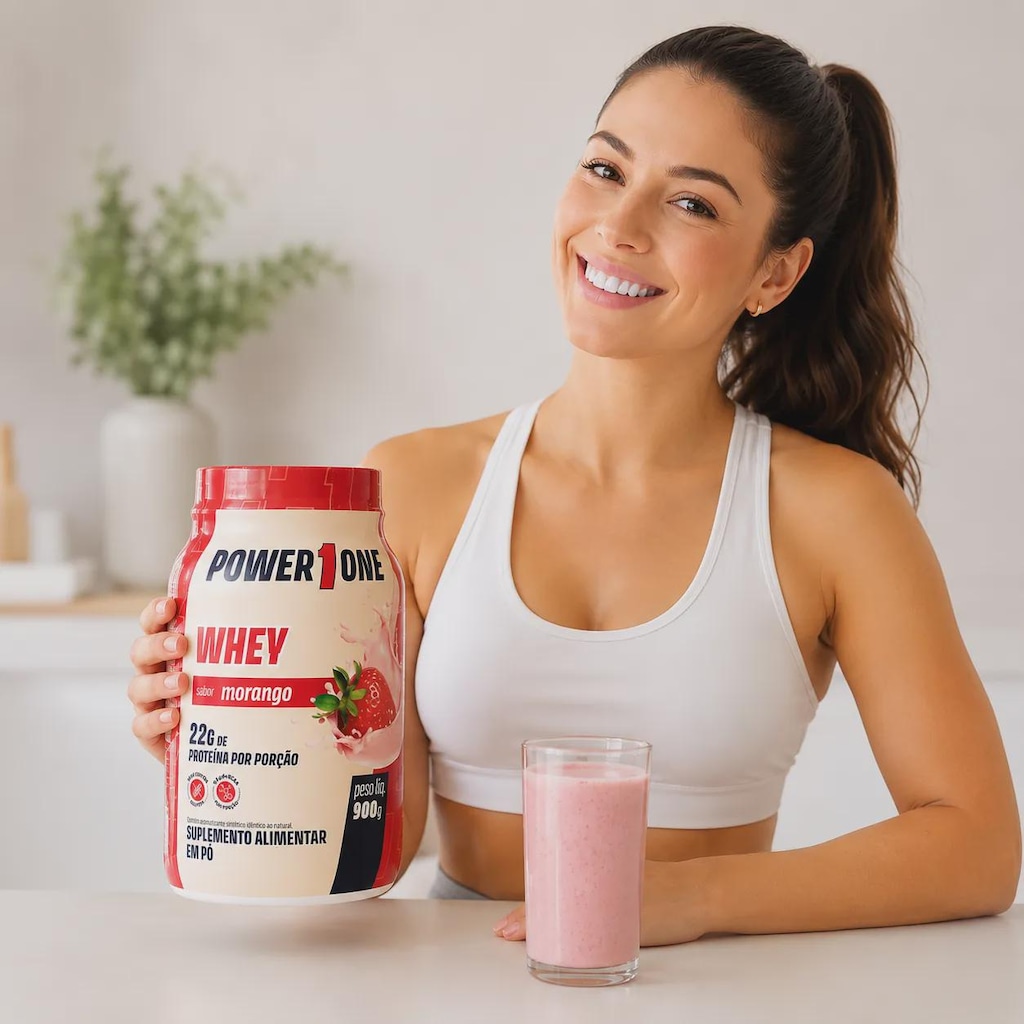 Imagem 2 do produto Whey Protein Concentrado Morango 900g Power1One